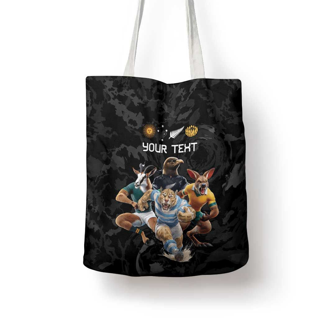 Custom Rugby Southern Hemisphere Tote Bag Argentina AUNZ South Africa Mascot Black - Wonder Print Shop