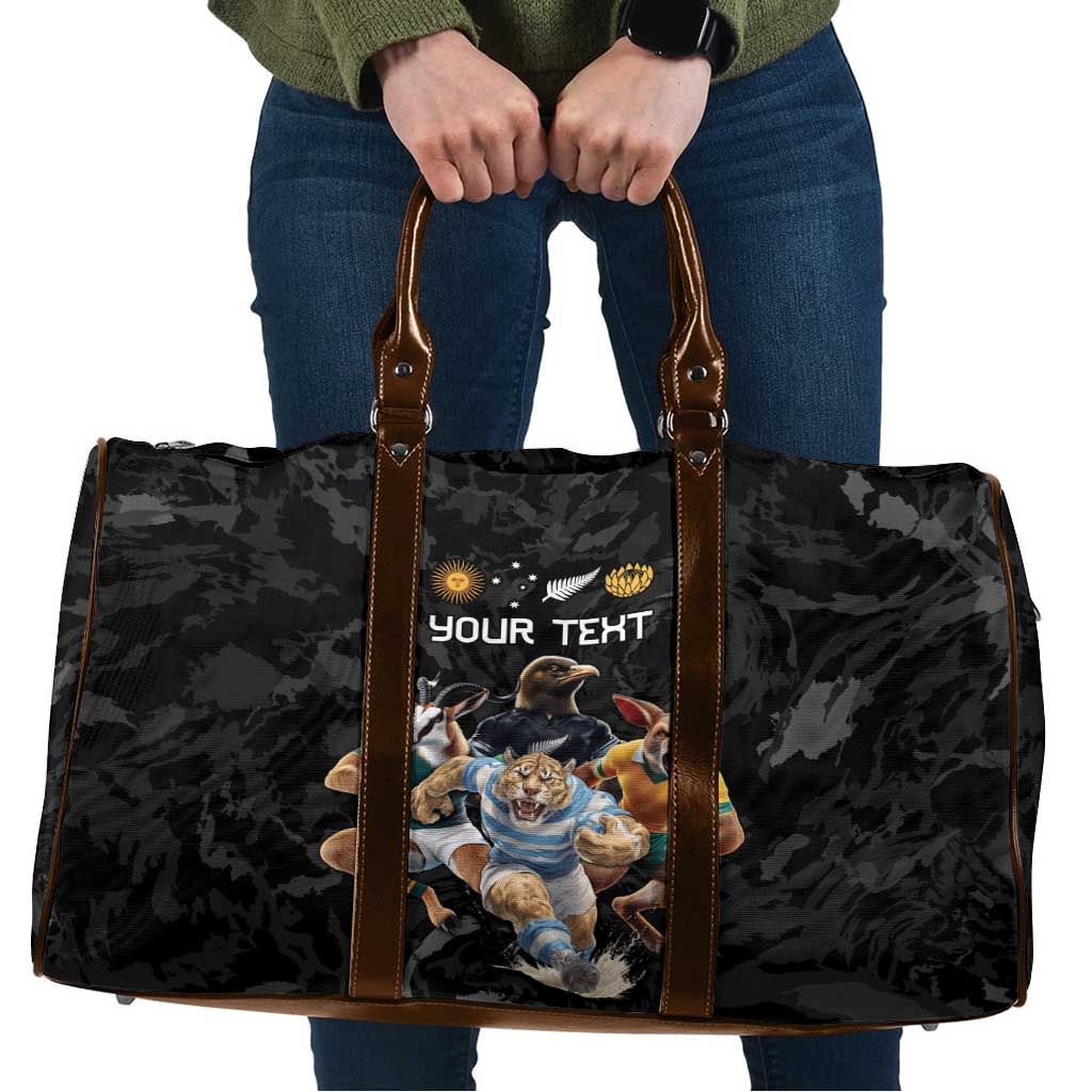 Custom Rugby Southern Hemisphere Travel Bag Argentina AUNZ South Africa Mascot Black - Wonder Print Shop