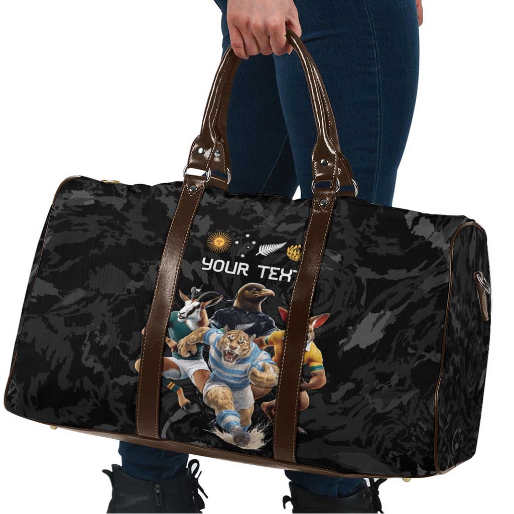 Custom Rugby Southern Hemisphere Travel Bag Argentina AUNZ South Africa Mascot Black - Wonder Print Shop