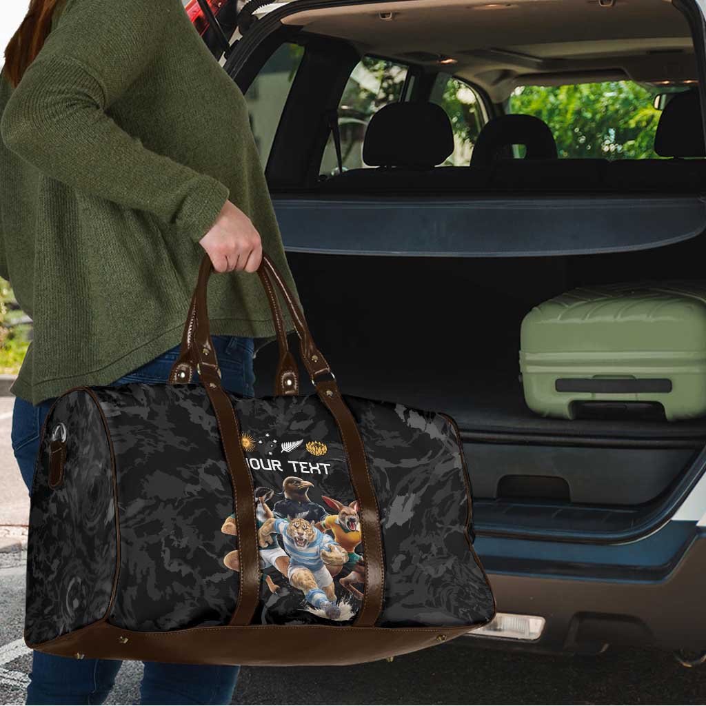 Custom Rugby Southern Hemisphere Travel Bag Argentina AUNZ South Africa Mascot Black - Wonder Print Shop