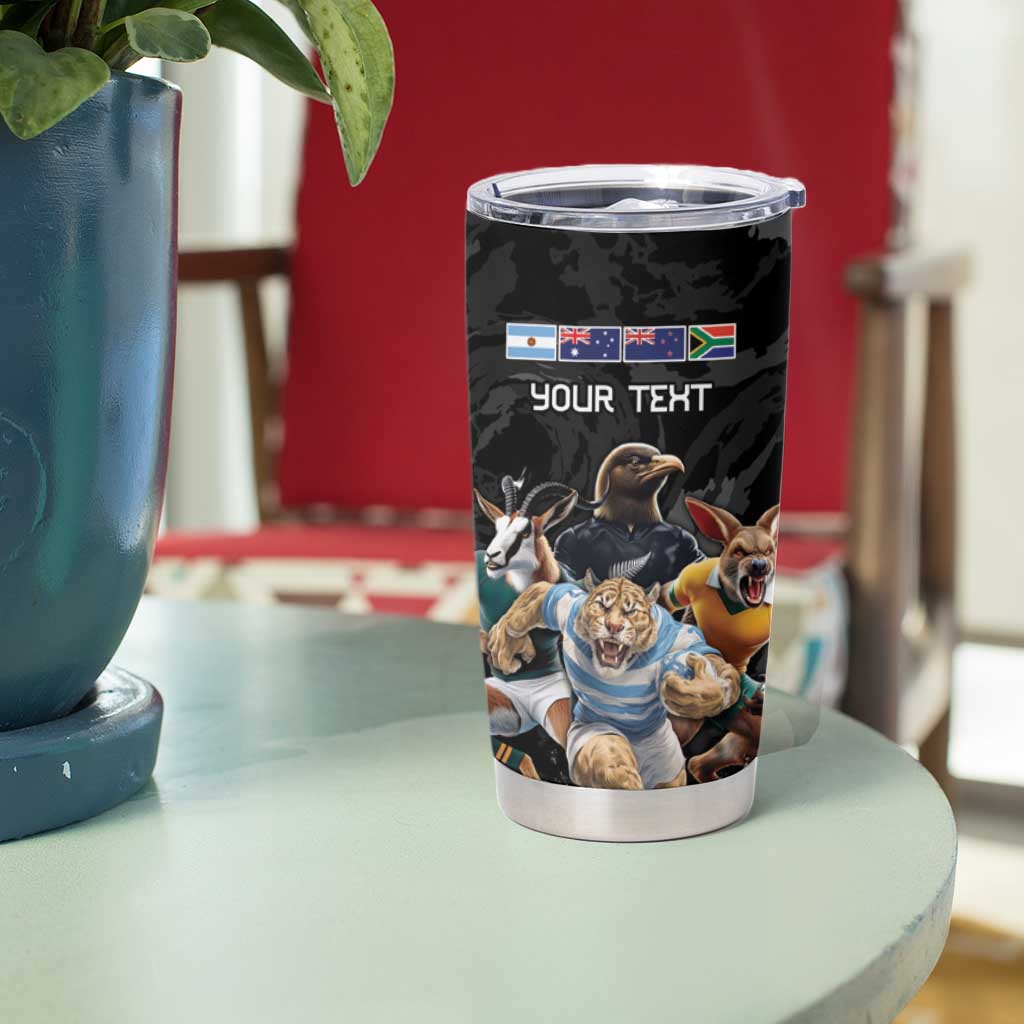 Custom Rugby Southern Hemisphere Tumbler Cup Argentina AUNZ South Africa Mascot Black - Wonder Print Shop