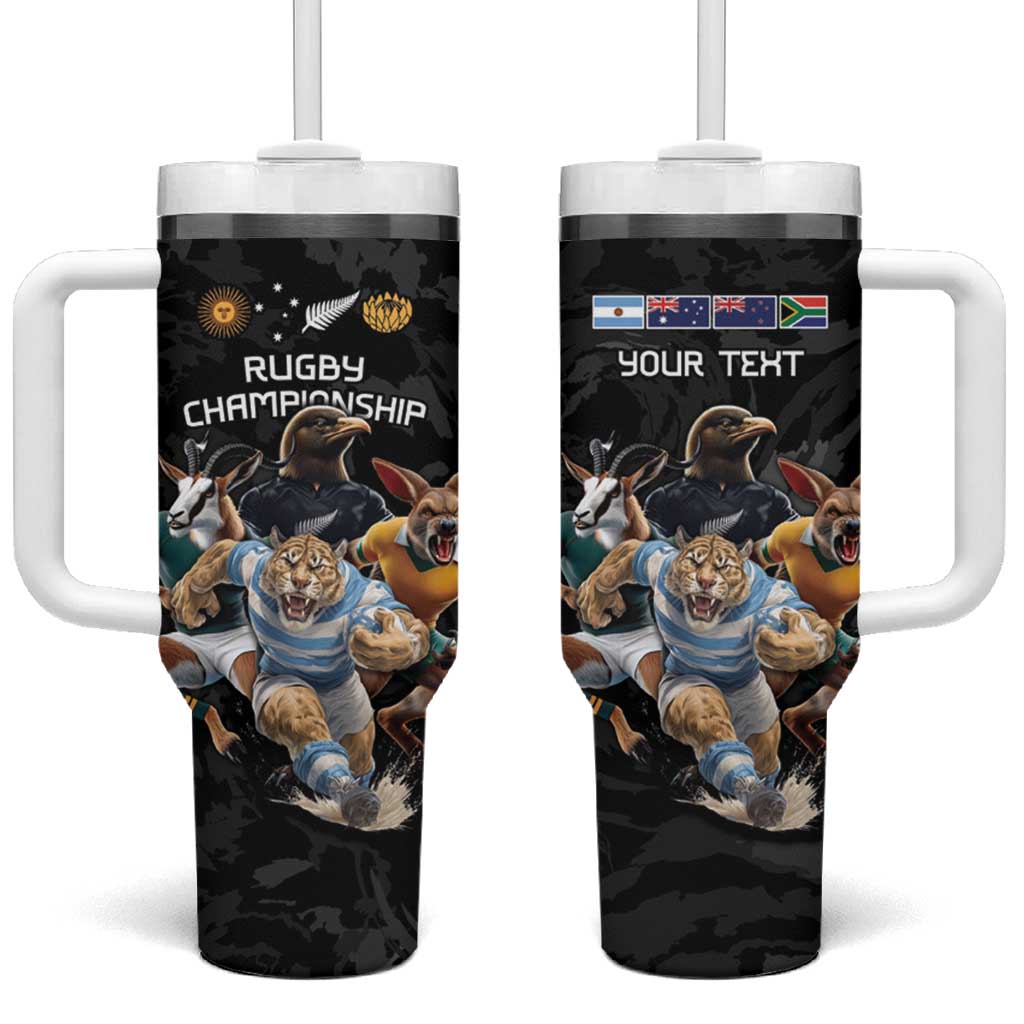 Custom Rugby Southern Hemisphere Tumbler With Handle Argentina AUNZ South Africa Mascot Black - Wonder Print Shop