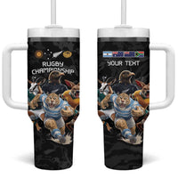 Custom Rugby Southern Hemisphere Tumbler With Handle Argentina AUNZ South Africa Mascot Black - Wonder Print Shop