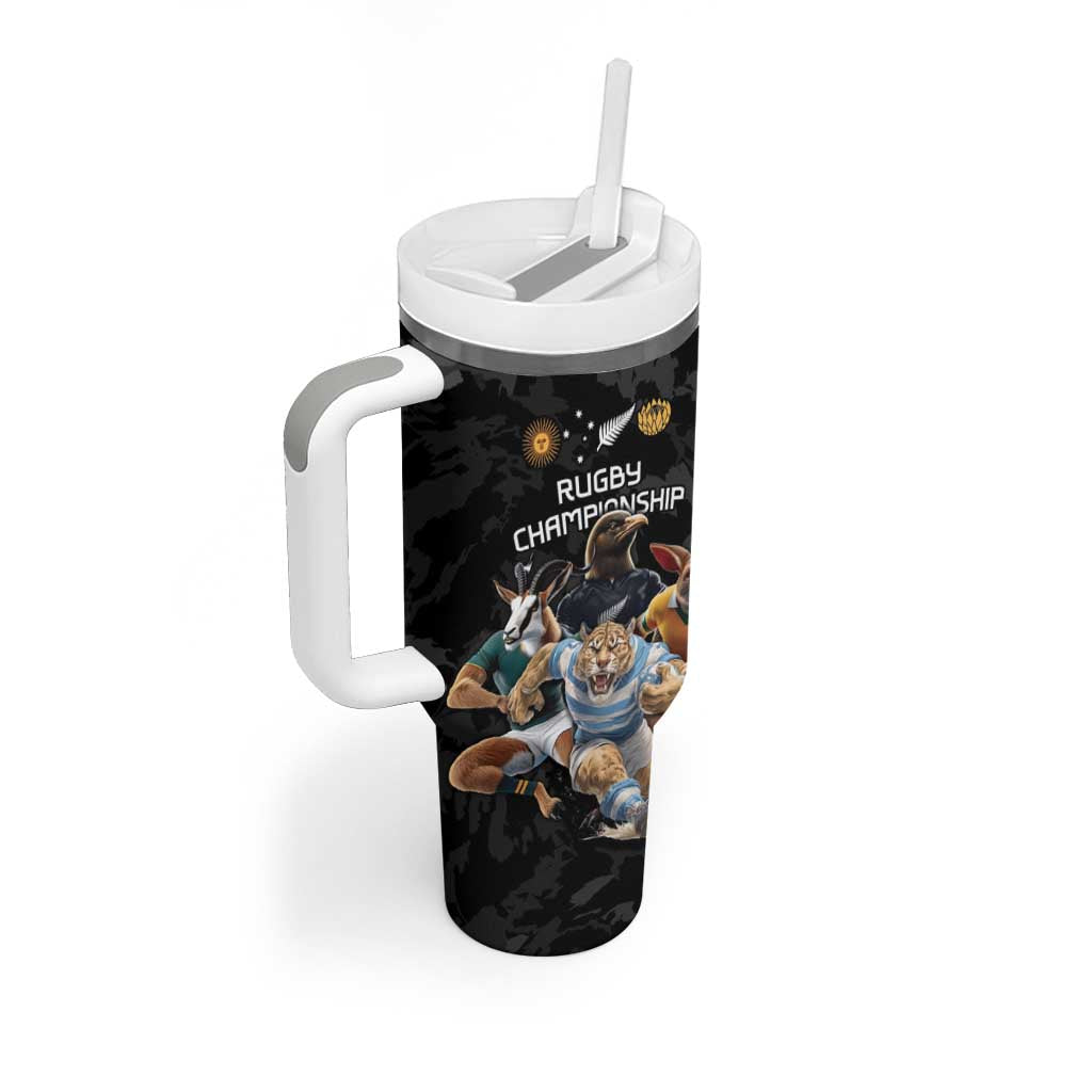 Custom Rugby Southern Hemisphere Tumbler With Handle Argentina AUNZ South Africa Mascot Black - Wonder Print Shop