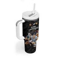 Custom Rugby Southern Hemisphere Tumbler With Handle Argentina AUNZ South Africa Mascot Black - Wonder Print Shop