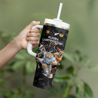Custom Rugby Southern Hemisphere Tumbler With Handle Argentina AUNZ South Africa Mascot Black - Wonder Print Shop