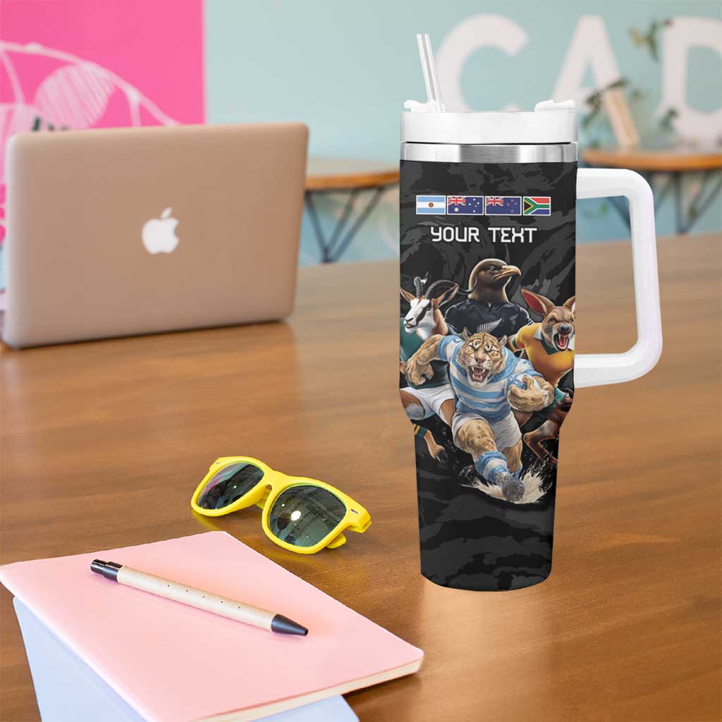 Custom Rugby Southern Hemisphere Tumbler With Handle Argentina AUNZ South Africa Mascot Black - Wonder Print Shop