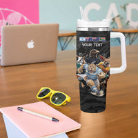 Custom Rugby Southern Hemisphere Tumbler With Handle Argentina AUNZ South Africa Mascot Black - Wonder Print Shop