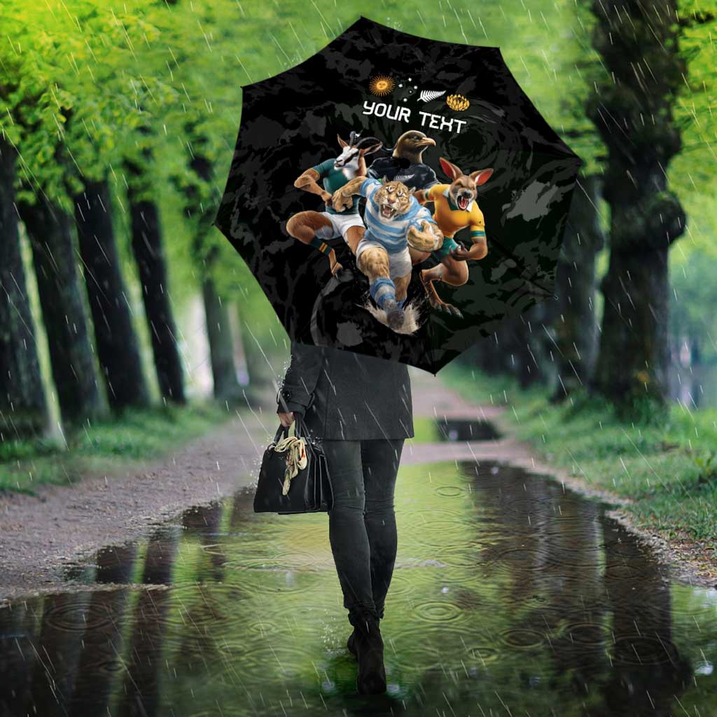 Custom Rugby Southern Hemisphere Umbrella Argentina AUNZ South Africa Mascot Black - Wonder Print Shop