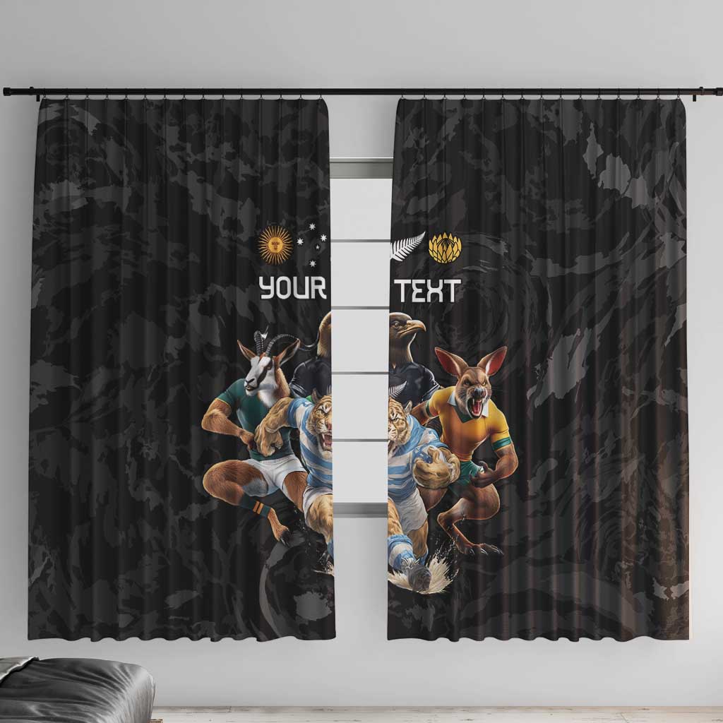 Custom Rugby Southern Hemisphere Window Curtain Argentina AUNZ South Africa Mascot Black - Wonder Print Shop