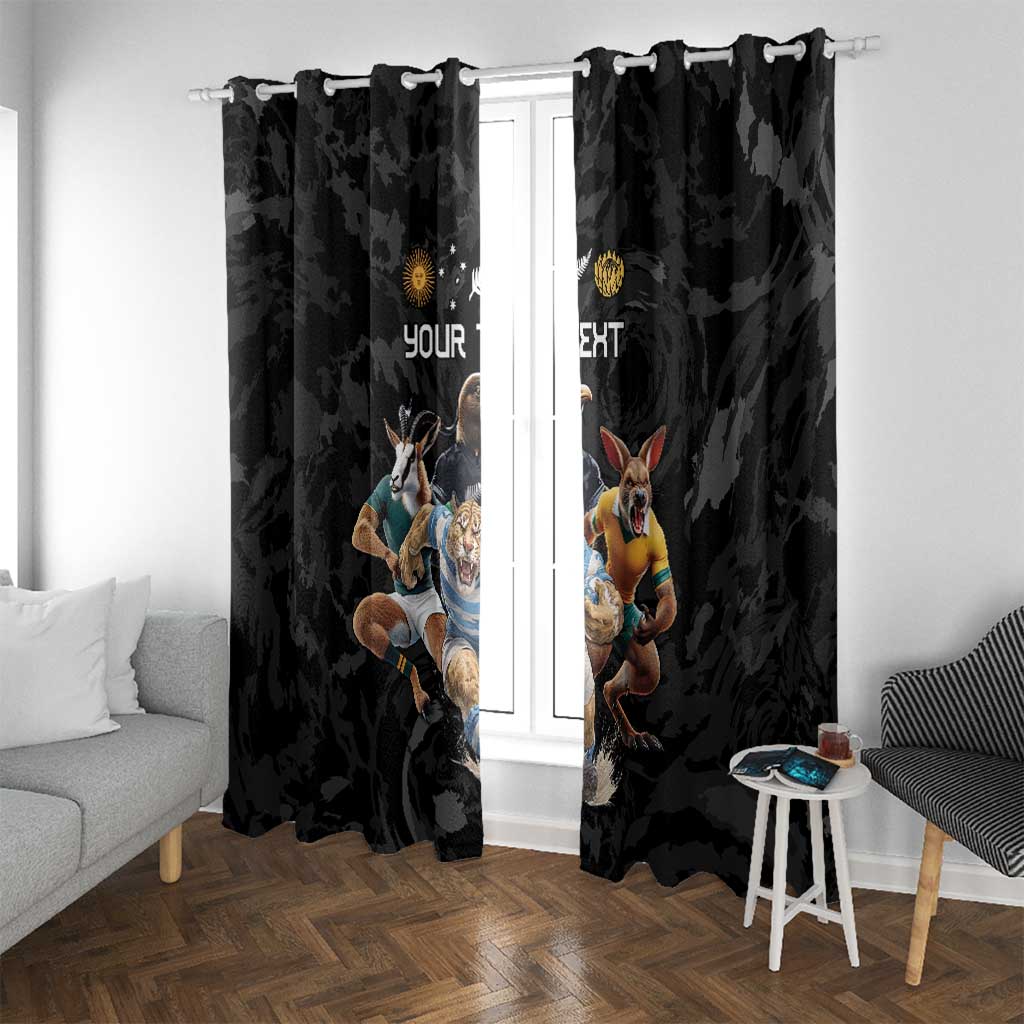 Custom Rugby Southern Hemisphere Window Curtain Argentina AUNZ South Africa Mascot Black - Wonder Print Shop
