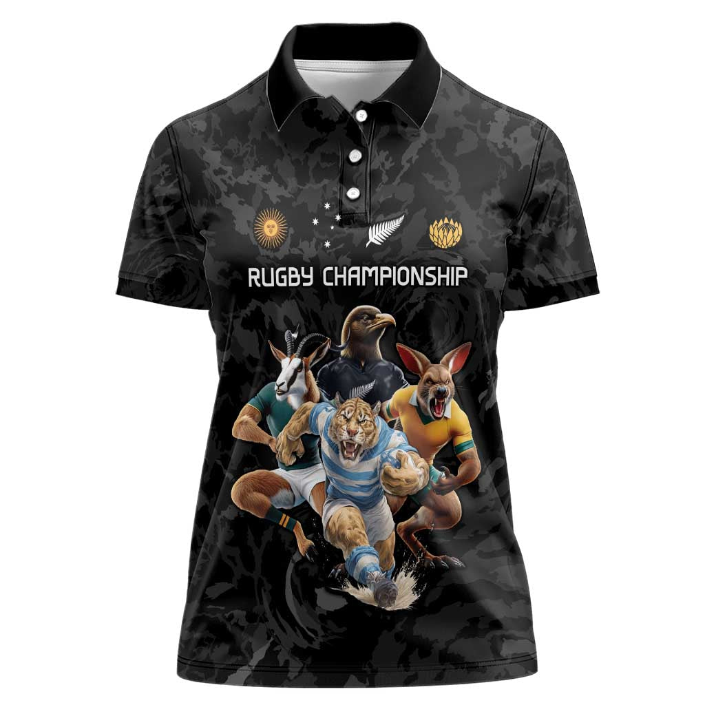 Custom Rugby Southern Hemisphere Women Polo Shirt Argentina AUNZ South Africa Mascot Black - Wonder Print Shop