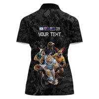 Custom Rugby Southern Hemisphere Women Polo Shirt Argentina AUNZ South Africa Mascot Black - Wonder Print Shop