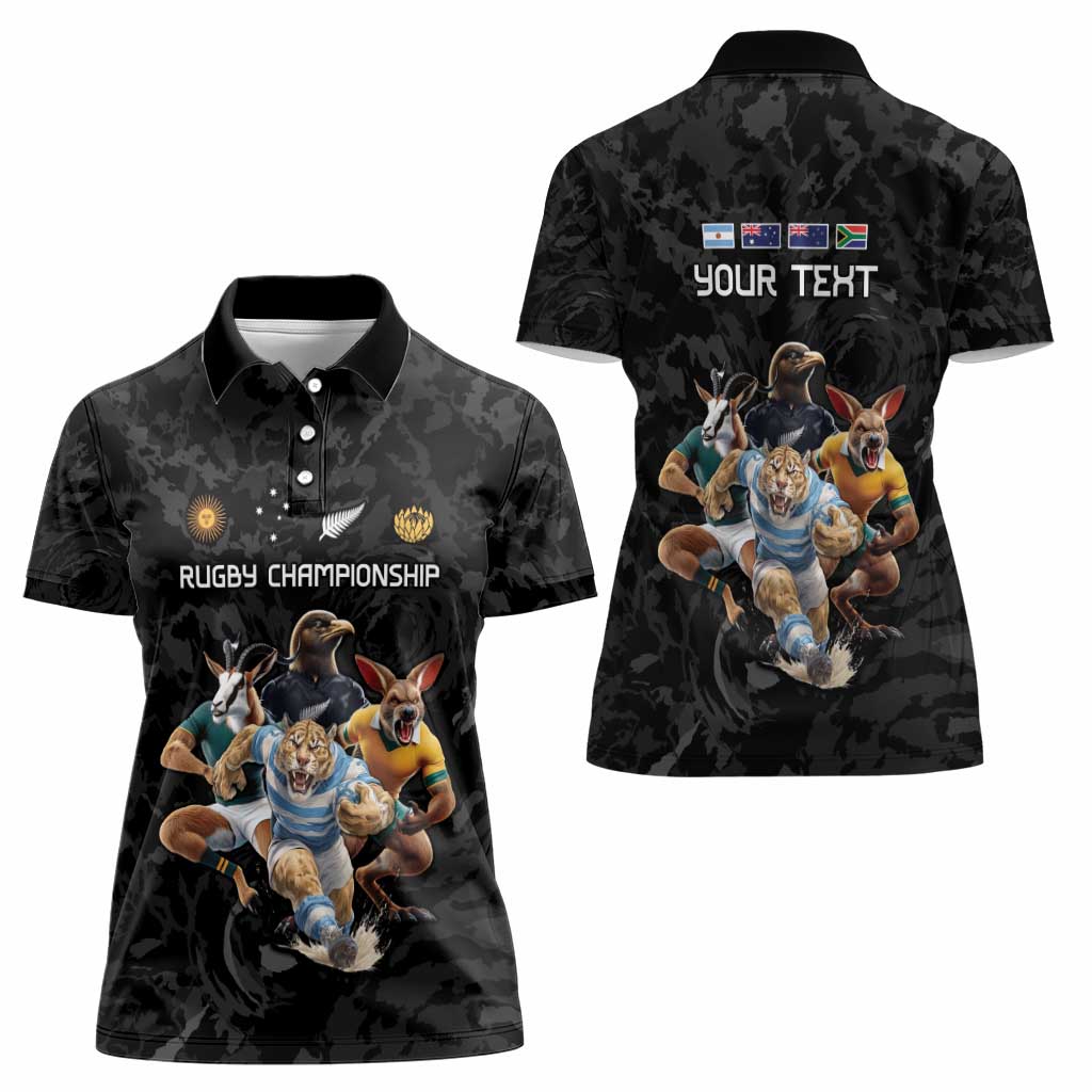 Custom Rugby Southern Hemisphere Women Polo Shirt Argentina AUNZ South Africa Mascot Black - Wonder Print Shop
