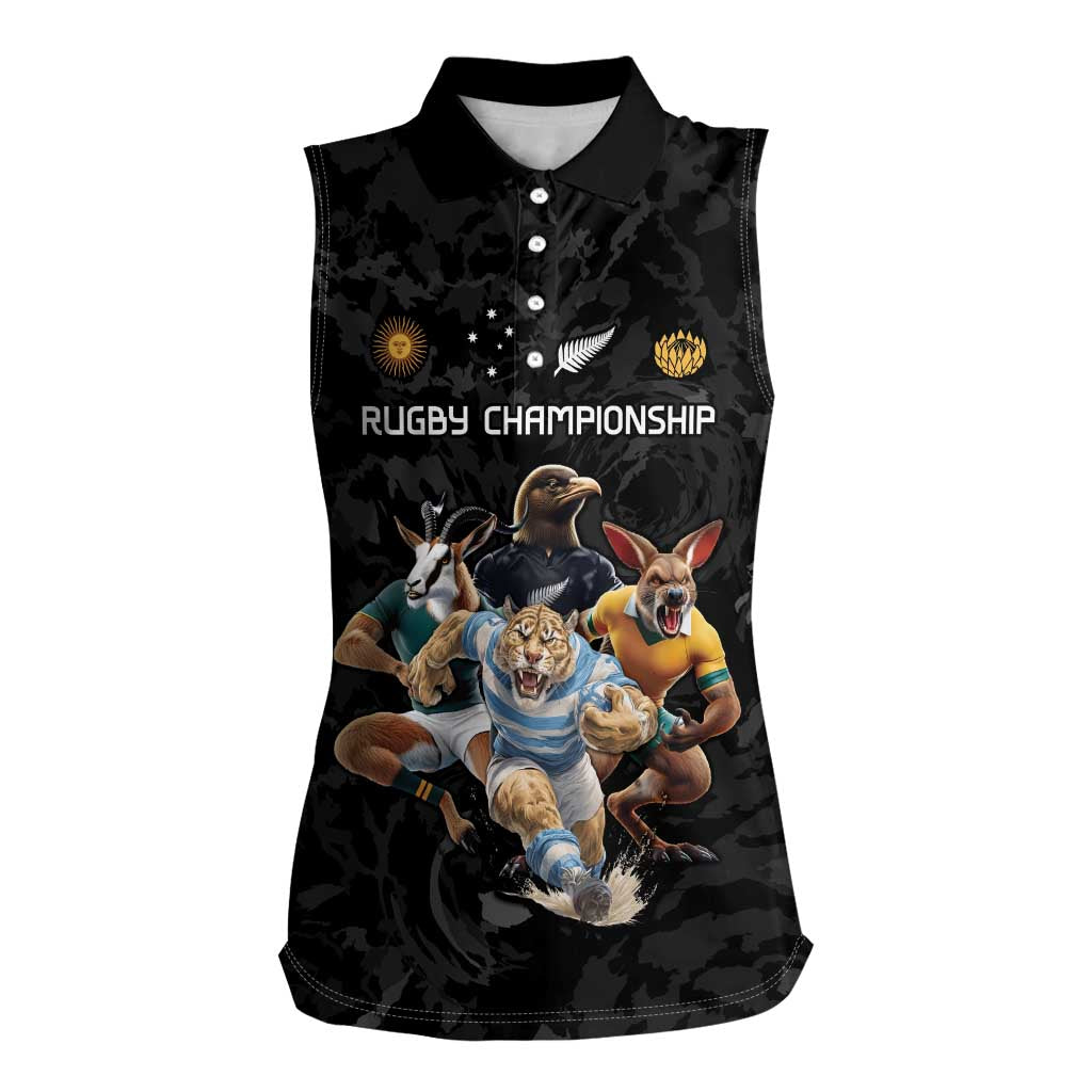 Custom Rugby Southern Hemisphere Women Sleeveless Polo Shirt Argentina AUNZ South Africa Mascot Black - Wonder Print Shop