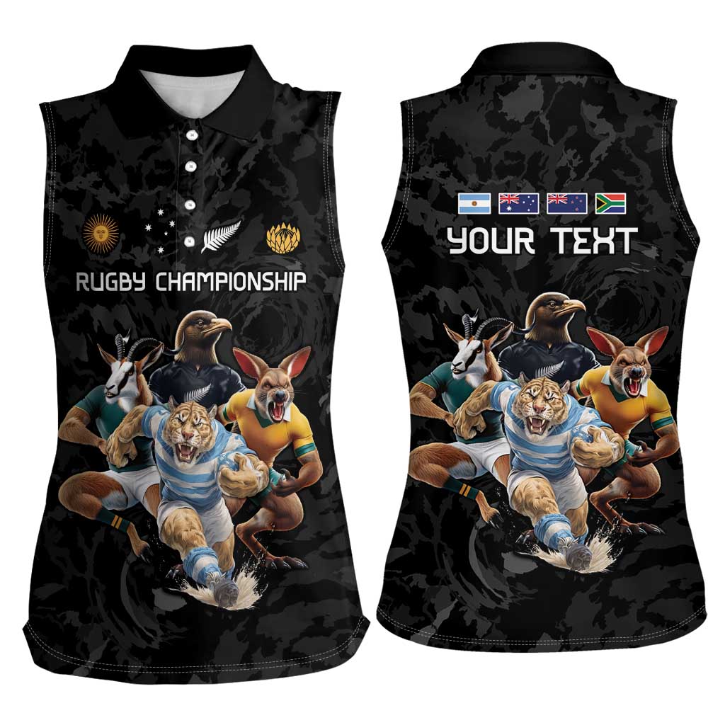 Custom Rugby Southern Hemisphere Women Sleeveless Polo Shirt Argentina AUNZ South Africa Mascot Black - Wonder Print Shop