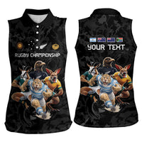 Custom Rugby Southern Hemisphere Women Sleeveless Polo Shirt Argentina AUNZ South Africa Mascot Black - Wonder Print Shop
