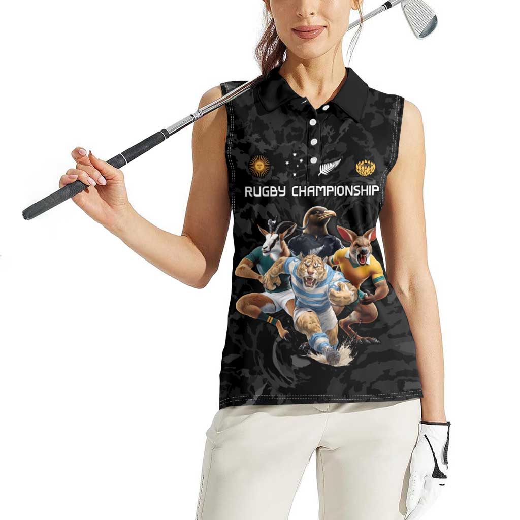 Custom Rugby Southern Hemisphere Women Sleeveless Polo Shirt Argentina AUNZ South Africa Mascot Black - Wonder Print Shop