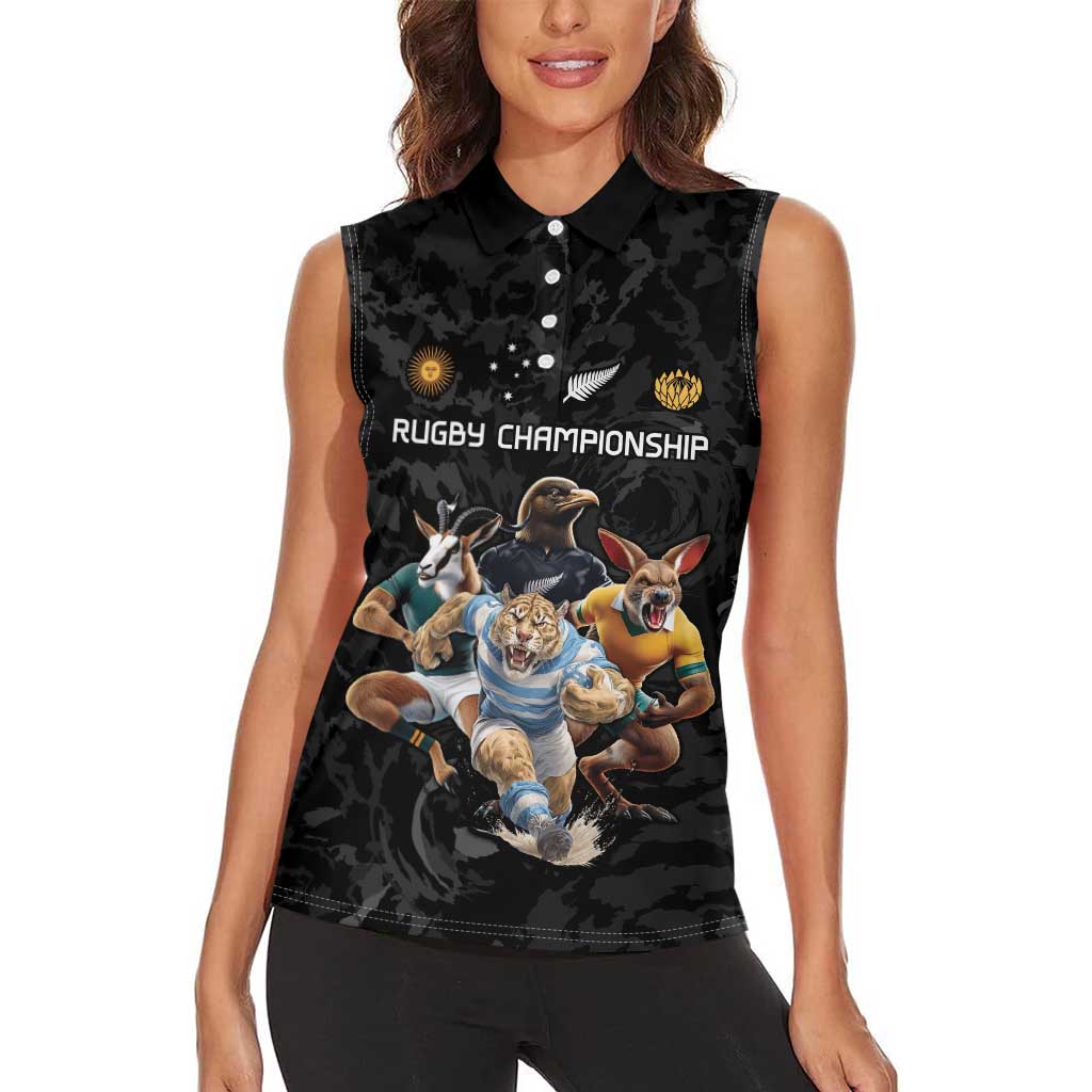 Custom Rugby Southern Hemisphere Women Sleeveless Polo Shirt Argentina AUNZ South Africa Mascot Black - Wonder Print Shop