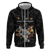 Custom Rugby Southern Hemisphere Zip Hoodie Argentina AUNZ South Africa Mascot Black - Wonder Print Shop