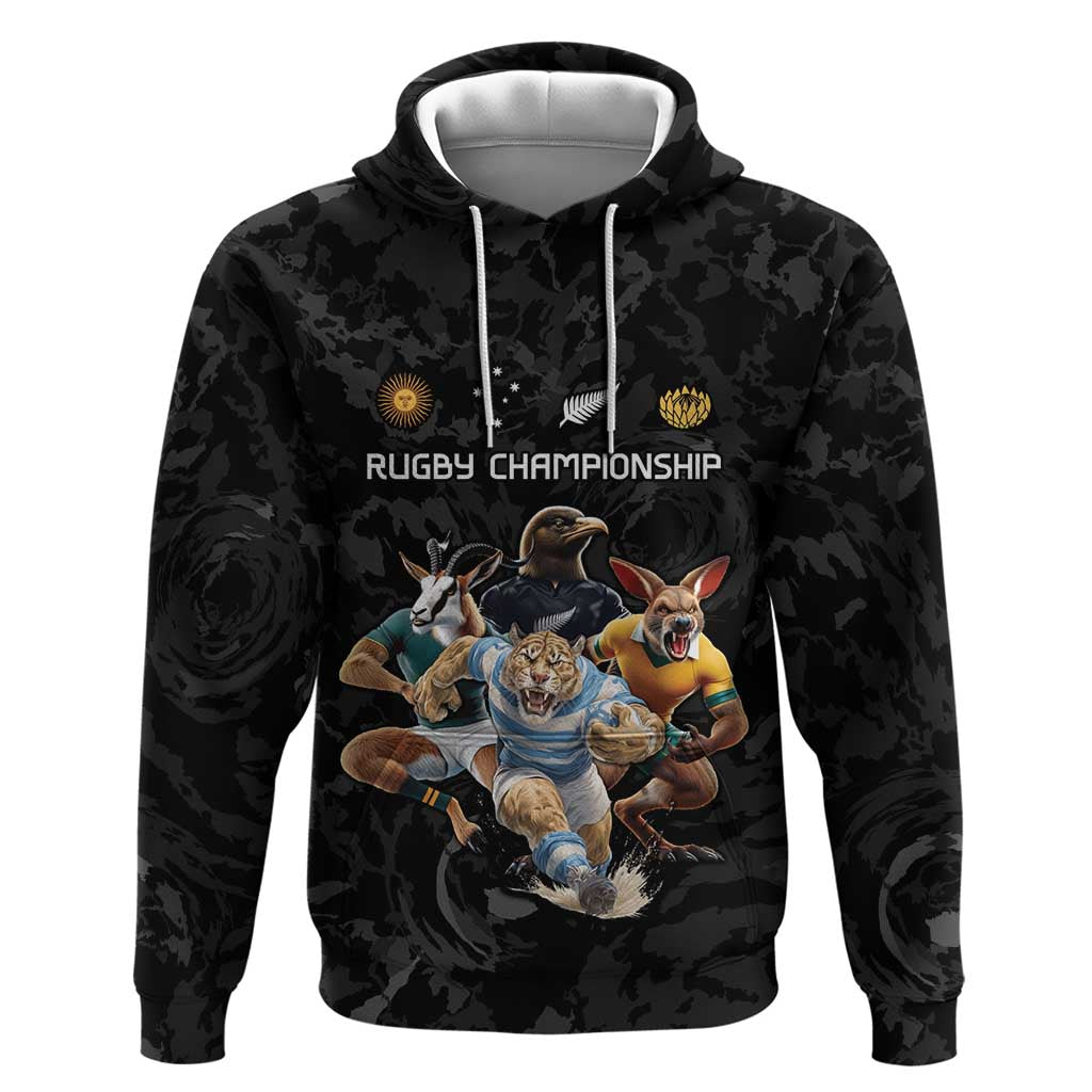 Custom Rugby Southern Hemisphere Zip Hoodie Argentina AUNZ South Africa Mascot Black - Wonder Print Shop