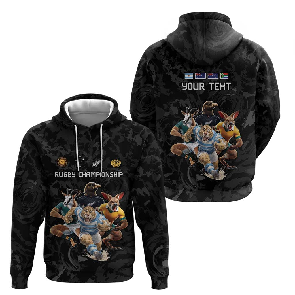 Custom Rugby Southern Hemisphere Zip Hoodie Argentina AUNZ South Africa Mascot Black - Wonder Print Shop