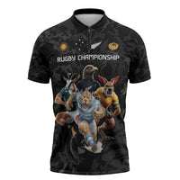 Custom Rugby Southern Hemisphere Zipper Polo Shirt Argentina AUNZ South Africa Mascot Black - Wonder Print Shop