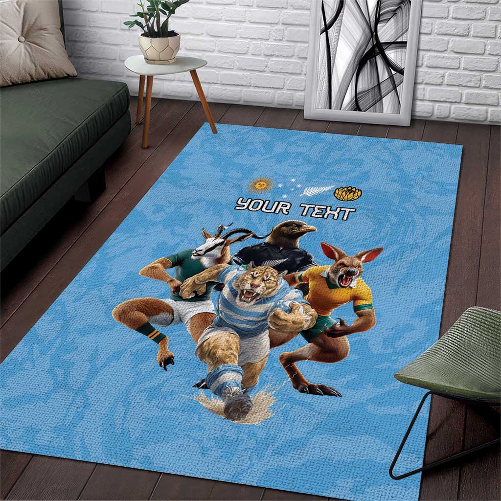 Custom Rugby Southern Hemisphere Area Rug Argentina AUNZ South Africa Mascot Blue - Wonder Print Shop