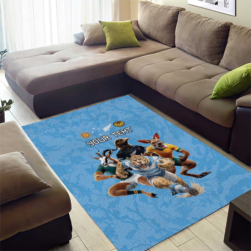 Custom Rugby Southern Hemisphere Area Rug Argentina AUNZ South Africa Mascot Blue - Wonder Print Shop