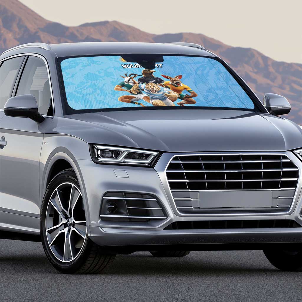 Custom Rugby Southern Hemisphere Auto Sun Shade Argentina AUNZ South Africa Mascot Blue - Wonder Print Shop