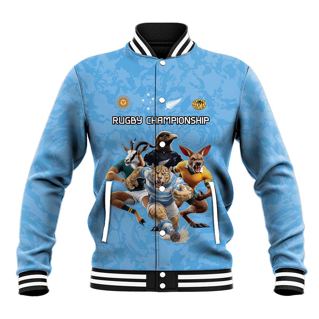 Custom Rugby Southern Hemisphere Baseball Jacket Argentina AUNZ South Africa Mascot Blue - Wonder Print Shop