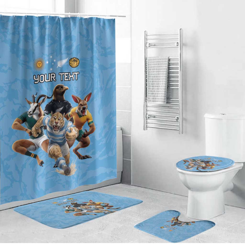 Custom Rugby Southern Hemisphere Bathroom Set Argentina AUNZ South Africa Mascot Blue - Wonder Print Shop