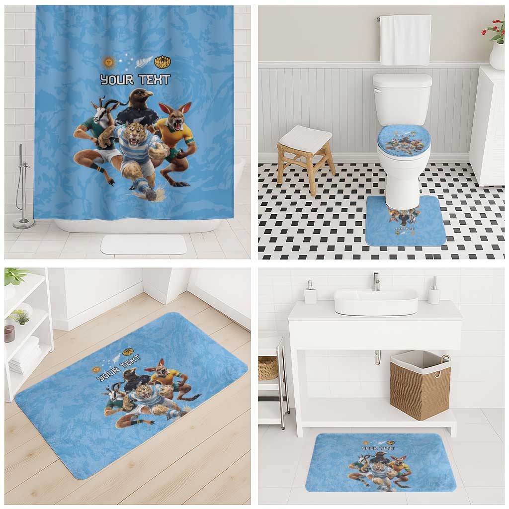 Custom Rugby Southern Hemisphere Bathroom Set Argentina AUNZ South Africa Mascot Blue - Wonder Print Shop