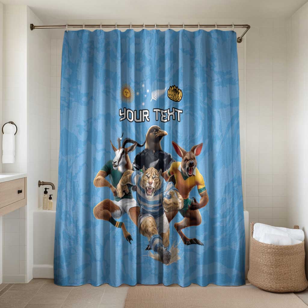 Custom Rugby Southern Hemisphere Bathroom Set Argentina AUNZ South Africa Mascot Blue - Wonder Print Shop
