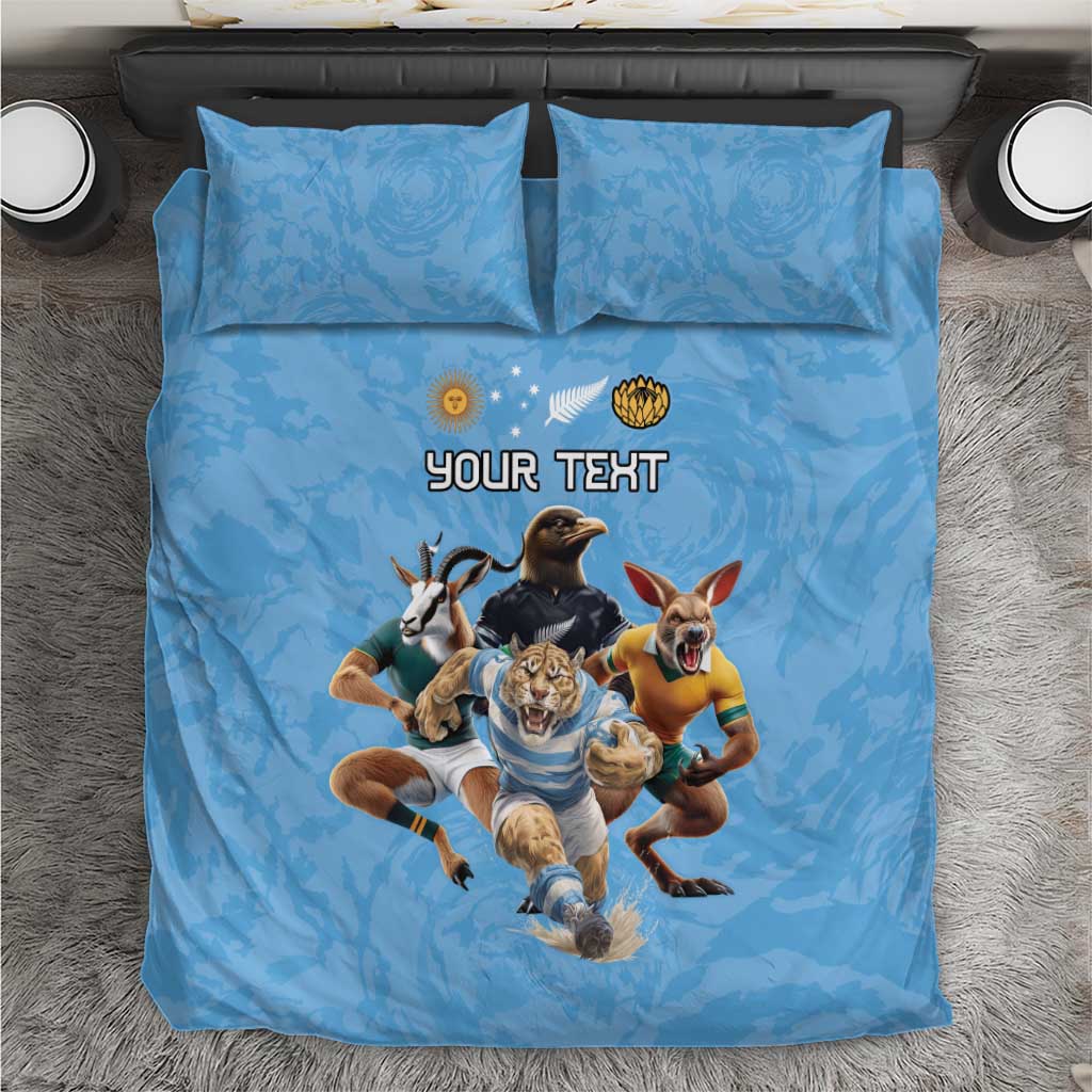 Custom Rugby Southern Hemisphere Bedding Set Argentina AUNZ South Africa Mascot Blue - Wonder Print Shop