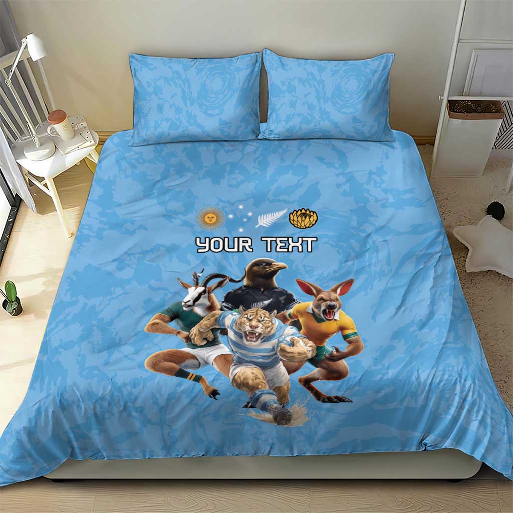 Custom Rugby Southern Hemisphere Bedding Set Argentina AUNZ South Africa Mascot Blue - Wonder Print Shop