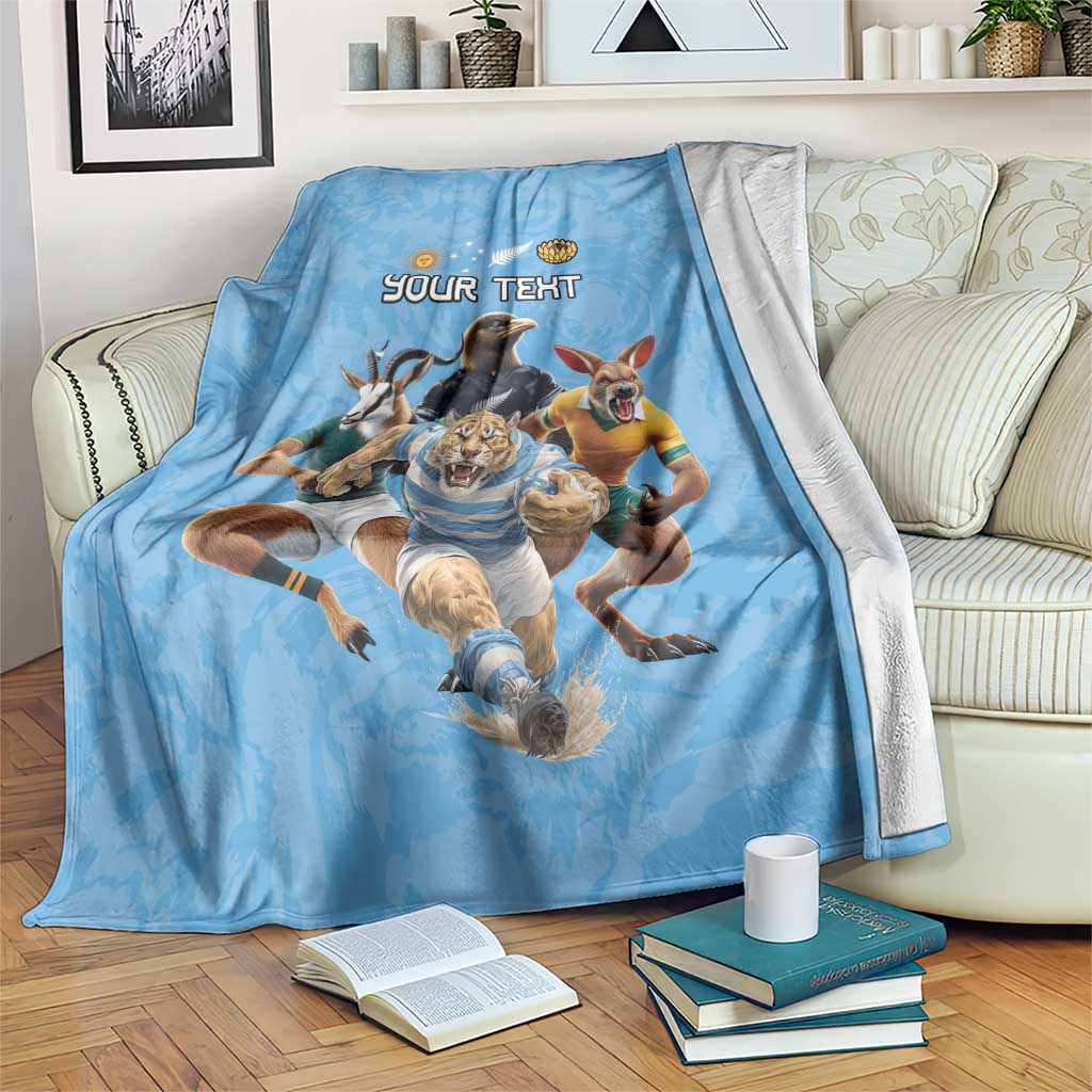 Custom Rugby Southern Hemisphere Blanket Argentina AUNZ South Africa Mascot Blue - Wonder Print Shop