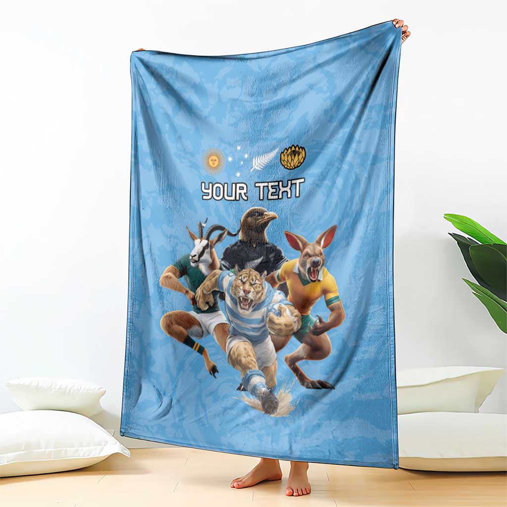 Custom Rugby Southern Hemisphere Blanket Argentina AUNZ South Africa Mascot Blue - Wonder Print Shop