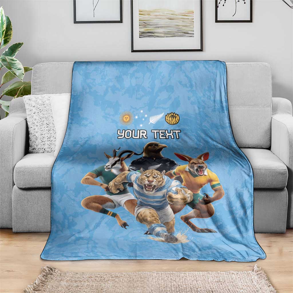 Custom Rugby Southern Hemisphere Blanket Argentina AUNZ South Africa Mascot Blue - Wonder Print Shop