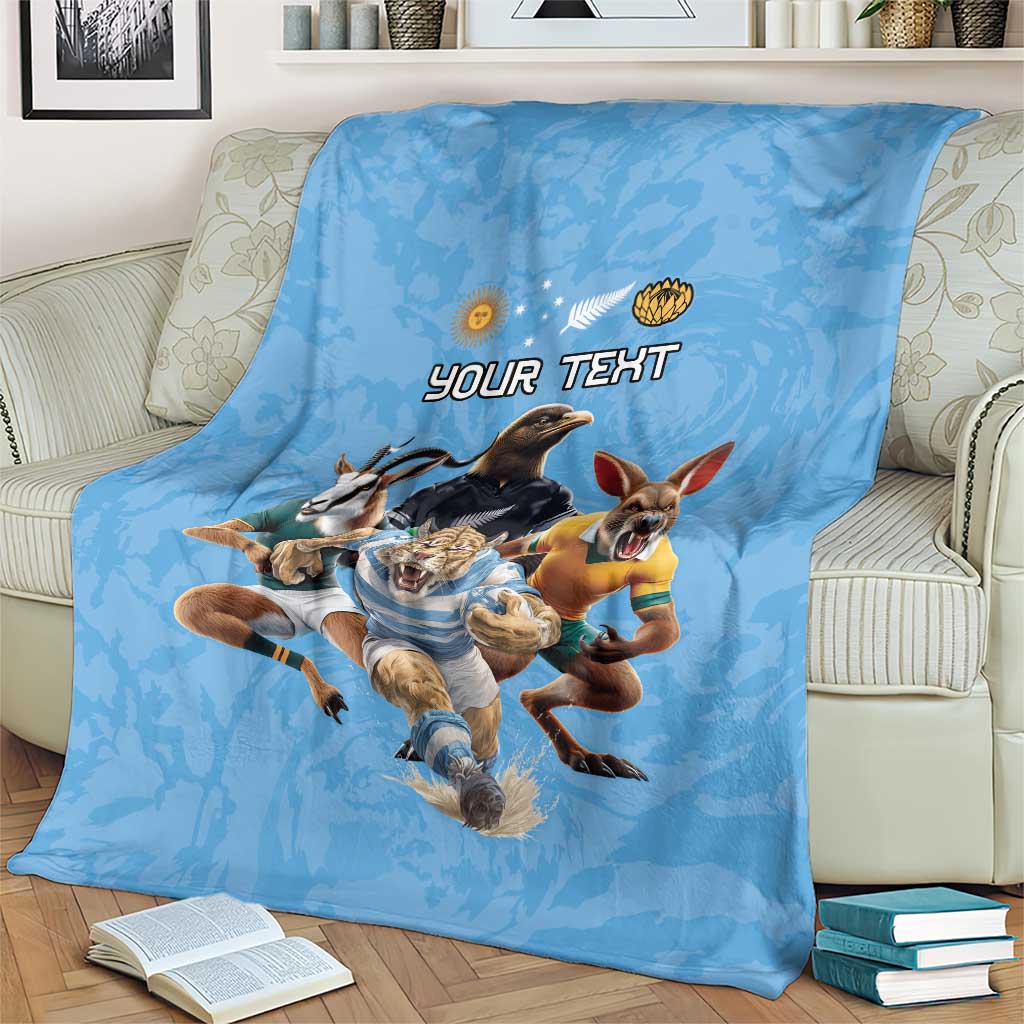 Custom Rugby Southern Hemisphere Blanket Argentina AUNZ South Africa Mascot Blue - Wonder Print Shop