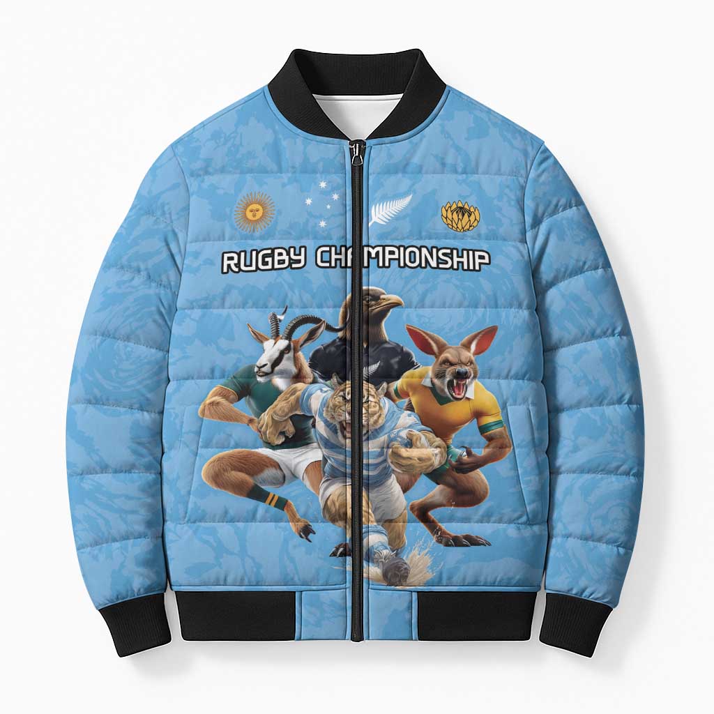 Custom Rugby Southern Hemisphere Bomber Puffer Jacket Argentina AUNZ South Africa Mascot Blue - Wonder Print Shop