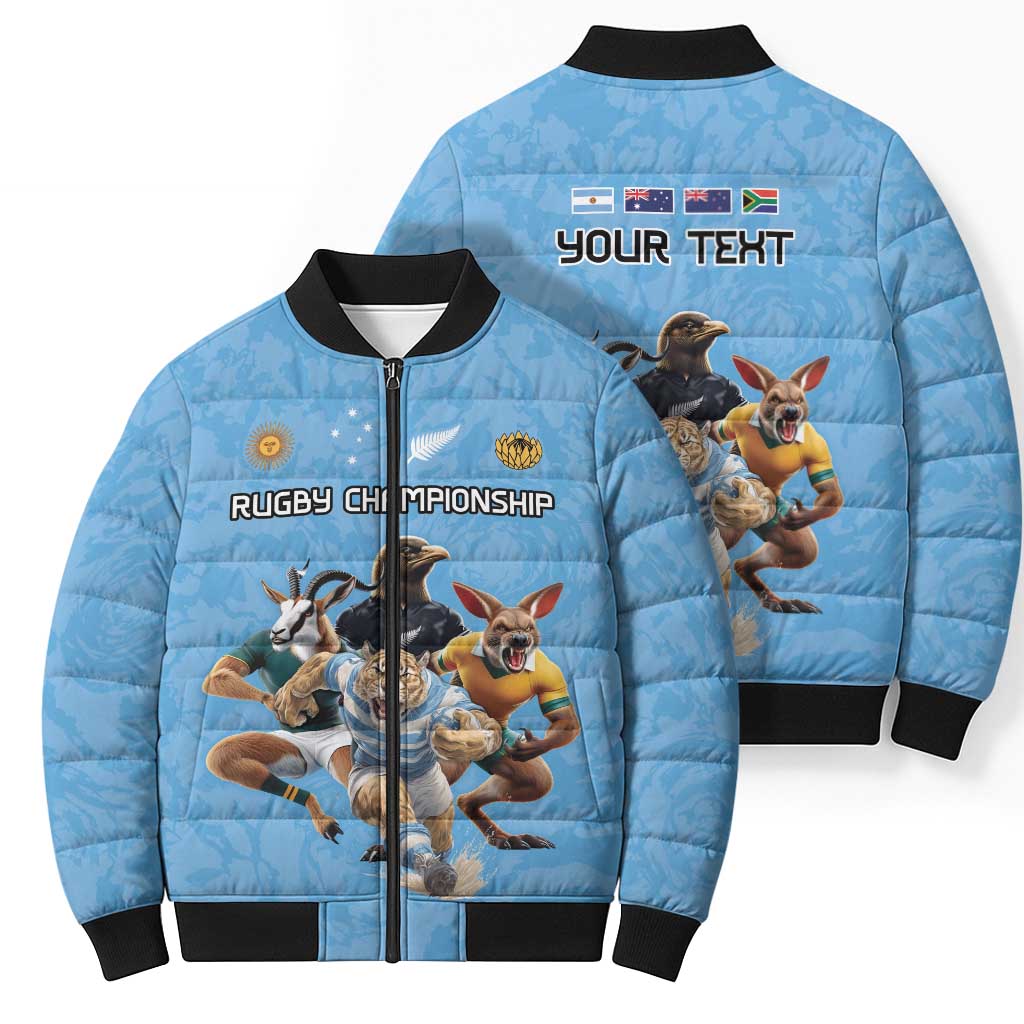 Custom Rugby Southern Hemisphere Bomber Puffer Jacket Argentina AUNZ South Africa Mascot Blue - Wonder Print Shop