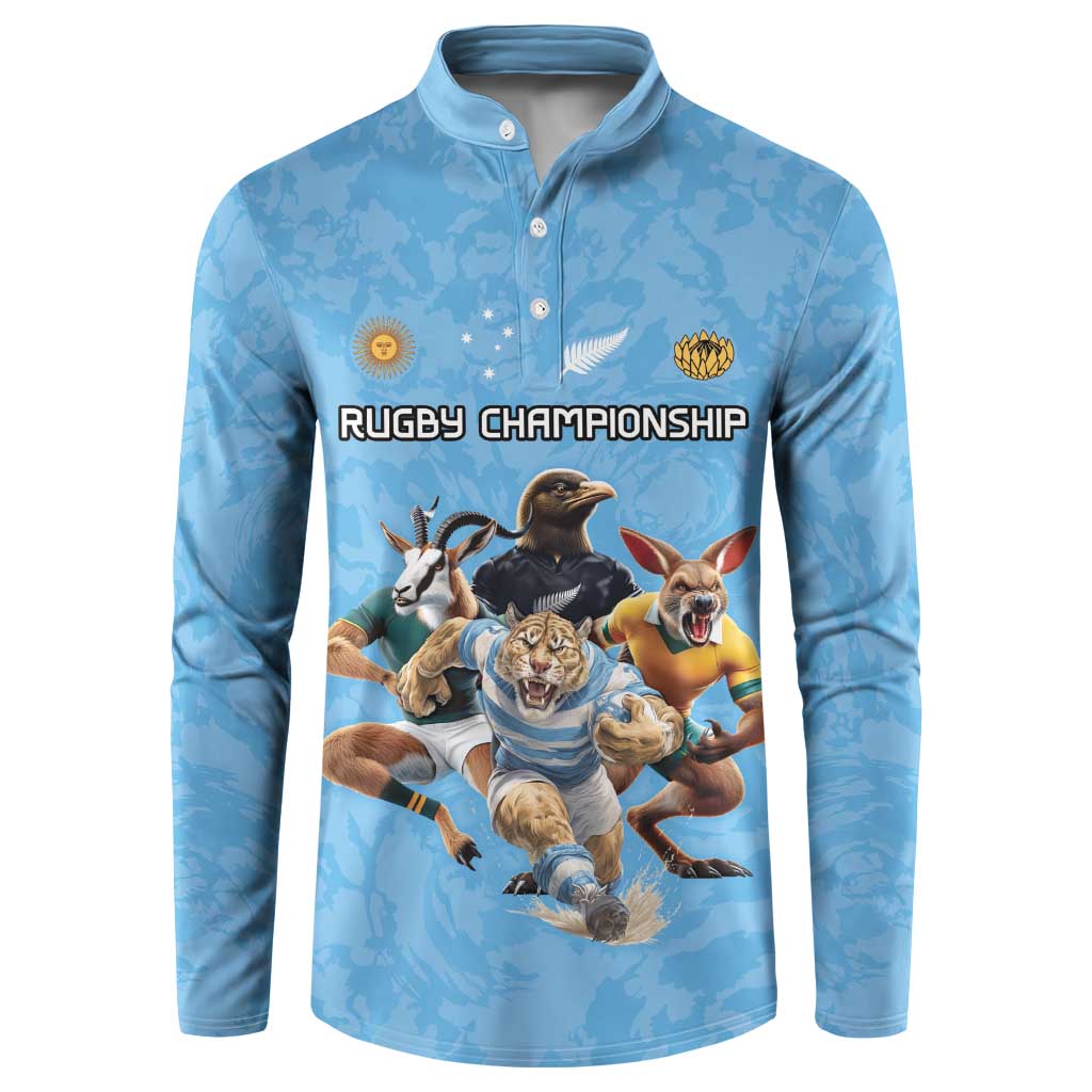 Custom Rugby Southern Hemisphere Button Sweatshirt Argentina AUNZ South Africa Mascot Blue - Wonder Print Shop