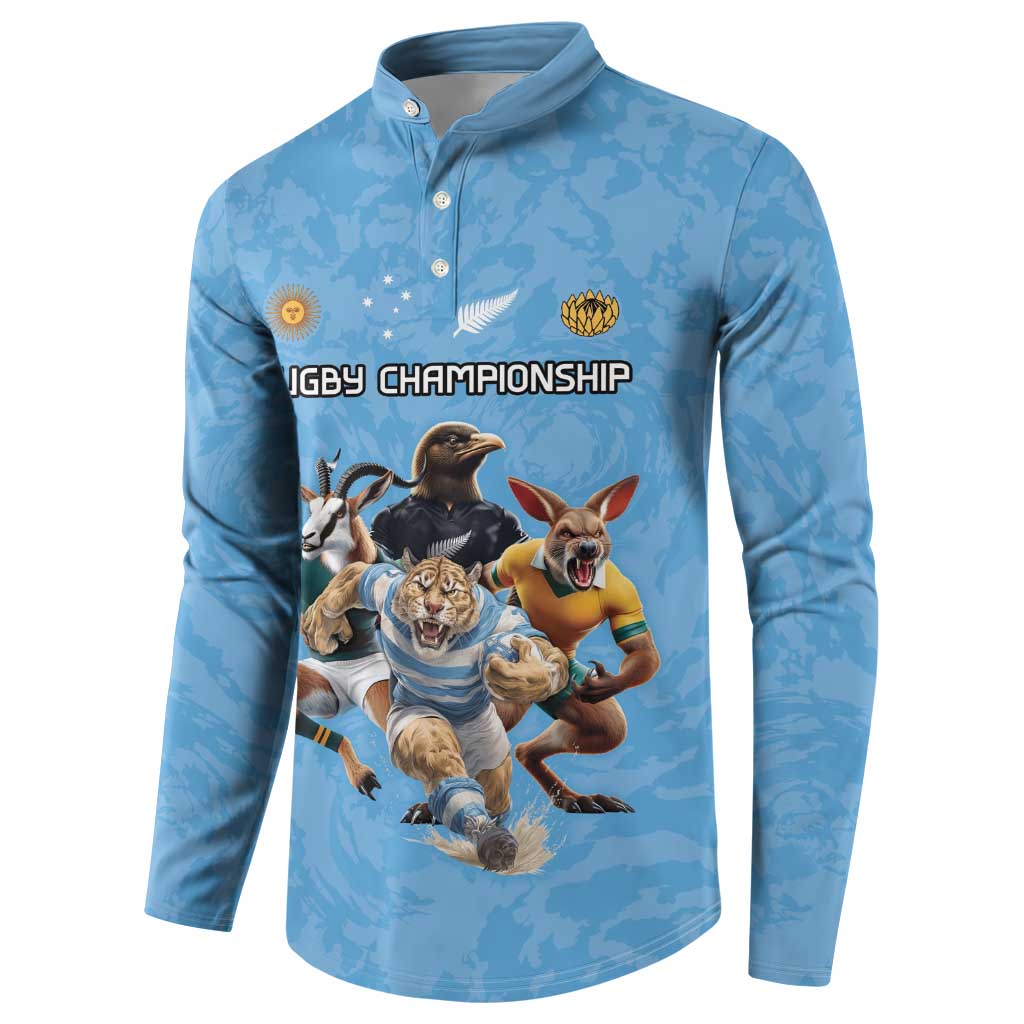 Custom Rugby Southern Hemisphere Button Sweatshirt Argentina AUNZ South Africa Mascot Blue - Wonder Print Shop
