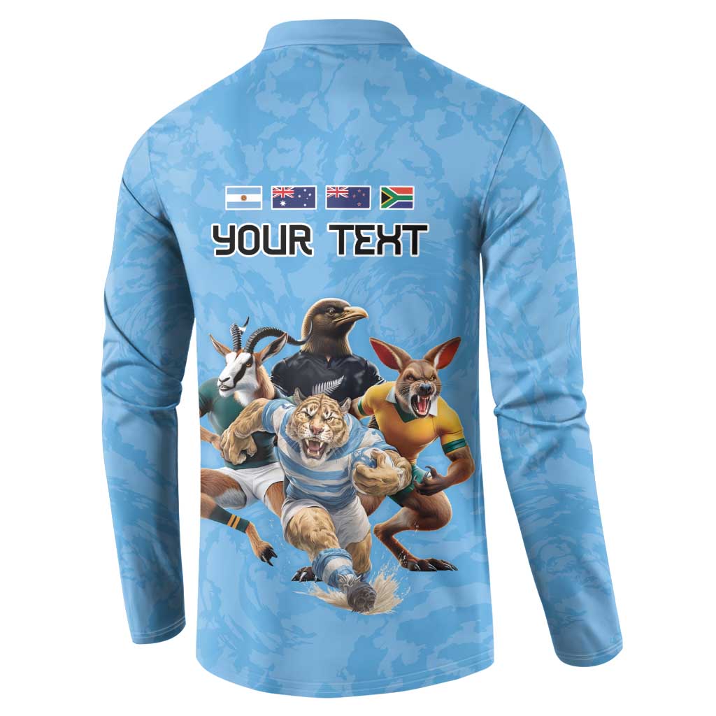 Custom Rugby Southern Hemisphere Button Sweatshirt Argentina AUNZ South Africa Mascot Blue - Wonder Print Shop