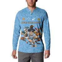 Custom Rugby Southern Hemisphere Button Sweatshirt Argentina AUNZ South Africa Mascot Blue - Wonder Print Shop