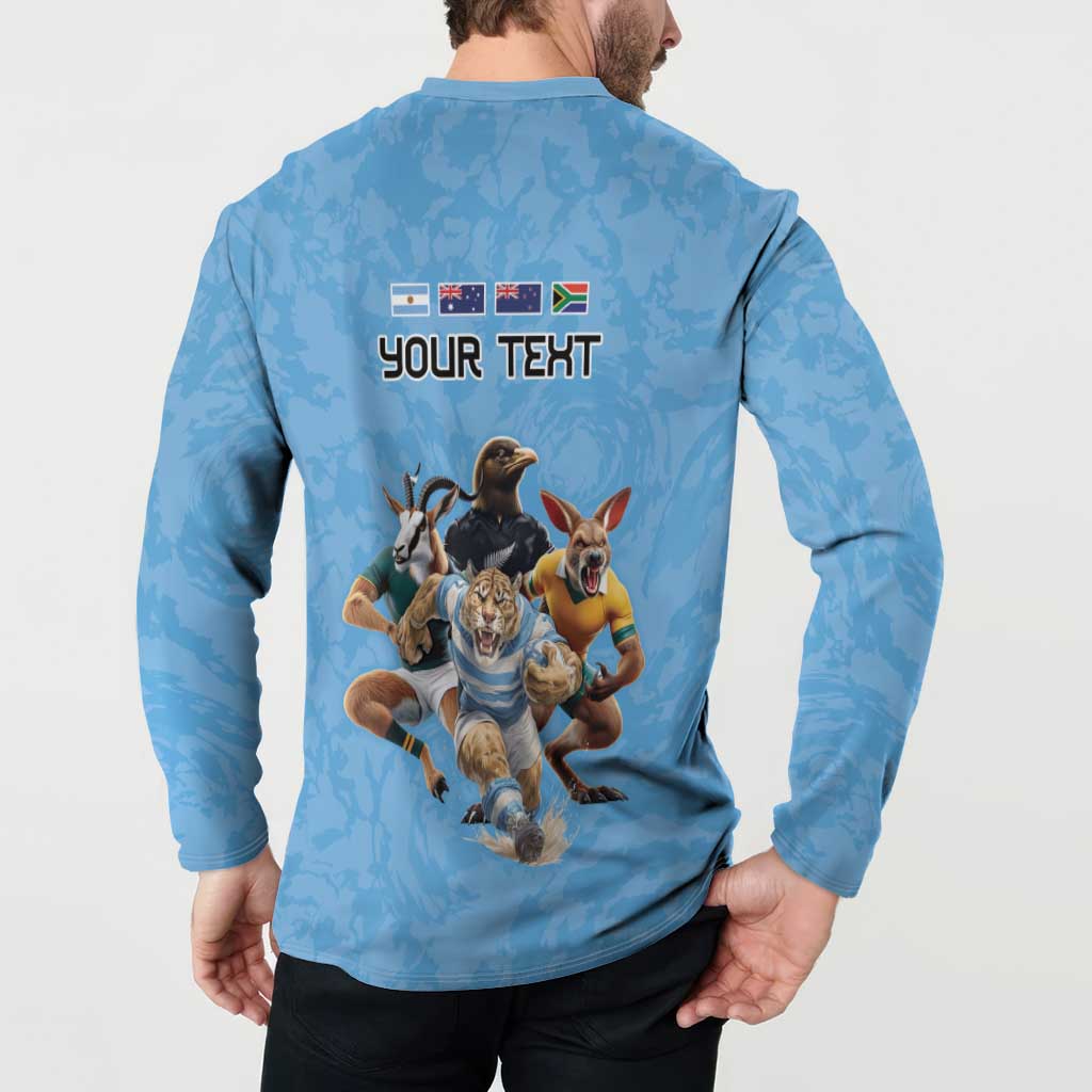 Custom Rugby Southern Hemisphere Button Sweatshirt Argentina AUNZ South Africa Mascot Blue - Wonder Print Shop