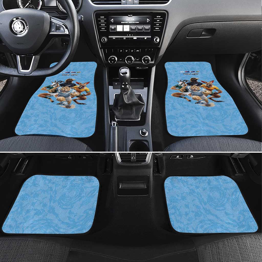 Custom Rugby Southern Hemisphere Car Mats Argentina AUNZ South Africa Mascot Blue - Wonder Print Shop