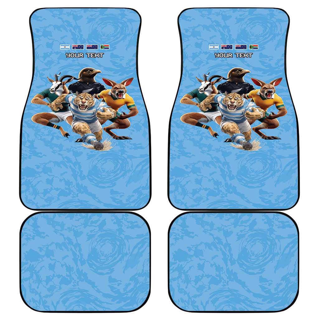 Custom Rugby Southern Hemisphere Car Mats Argentina AUNZ South Africa Mascot Blue - Wonder Print Shop
