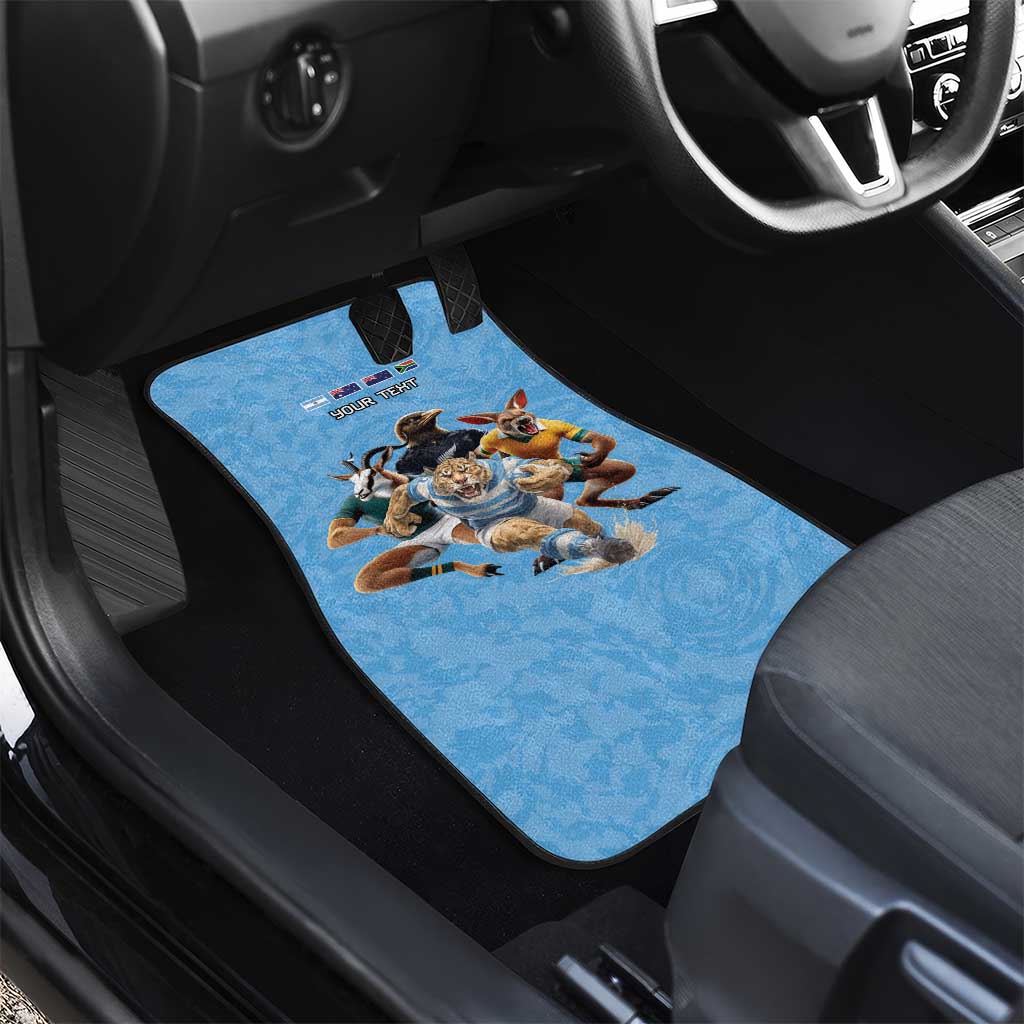 Custom Rugby Southern Hemisphere Car Mats Argentina AUNZ South Africa Mascot Blue - Wonder Print Shop